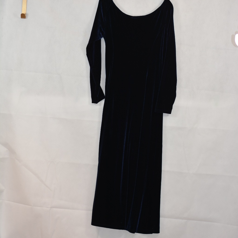 Stretch Blue Velvet Dress SZ L by Moda
